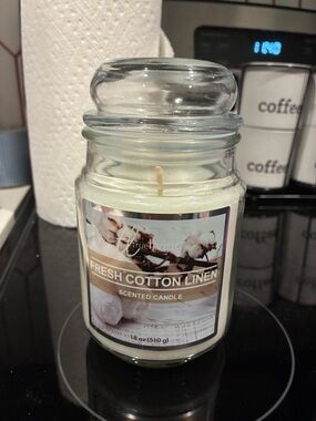 True Living Fresh Cotton Linen Jar Candle - White